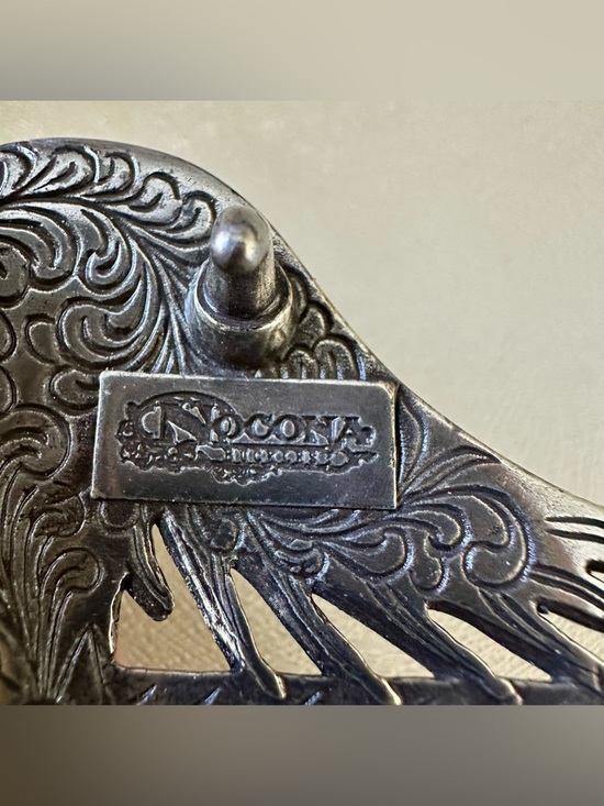 Nocona Ornate Winged Cross Heart Shaped Silver-Tone Rhinestone Belt Buckle - Picture 4 of 4